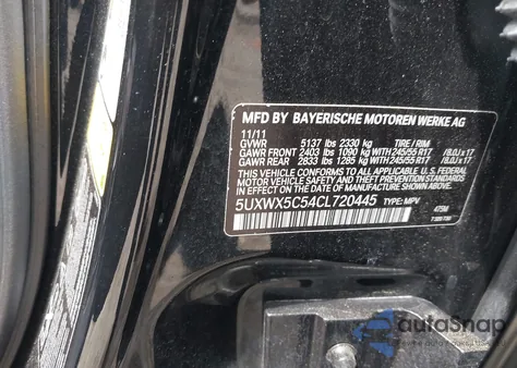 2012 BMW X3 xDrive28I from USA, damaged, VIN 5UXWX5C54CL720445